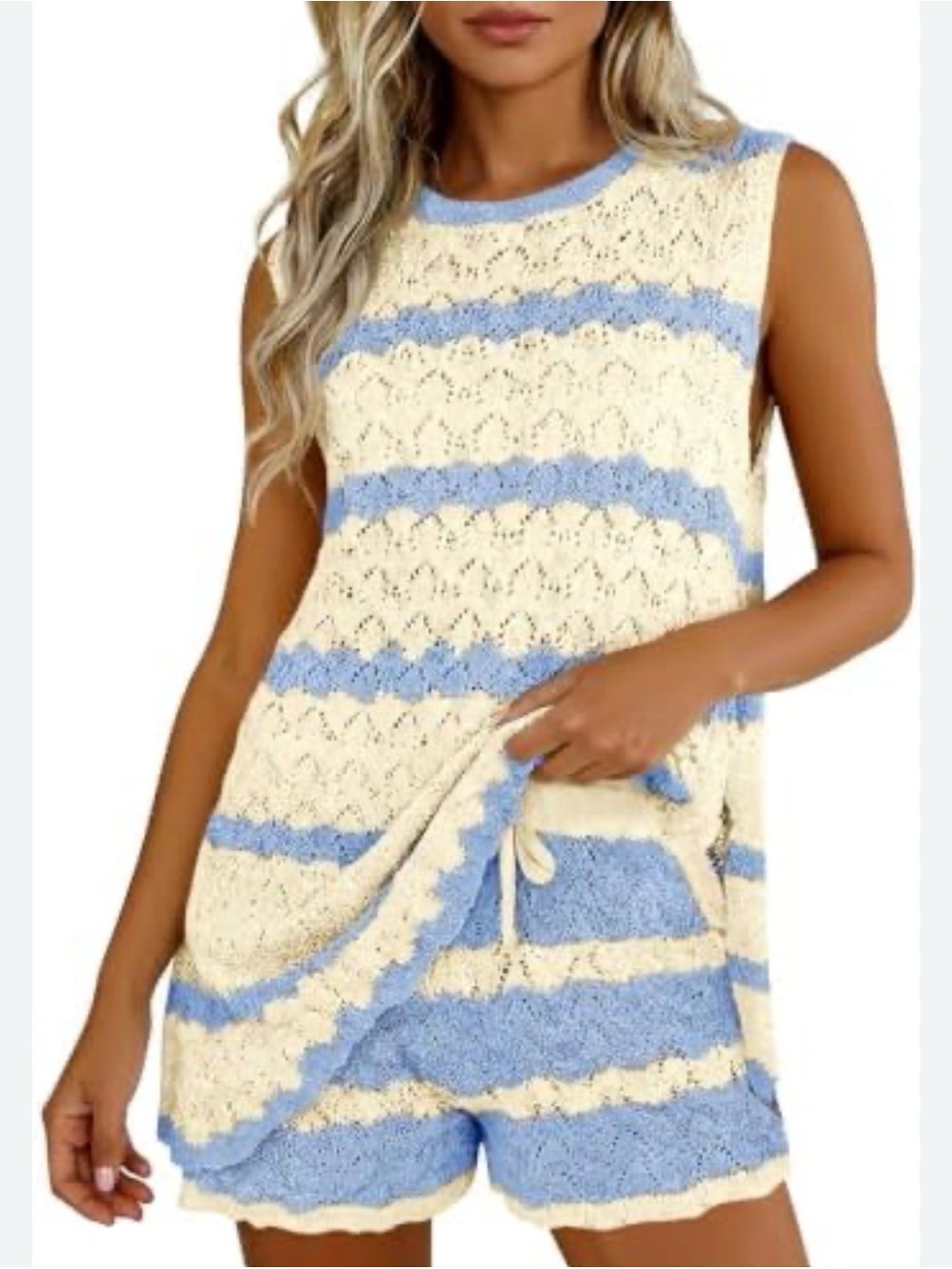 NWT Cream and Light Blue Striped Knit Swim Cover-Up Set Size 2XL